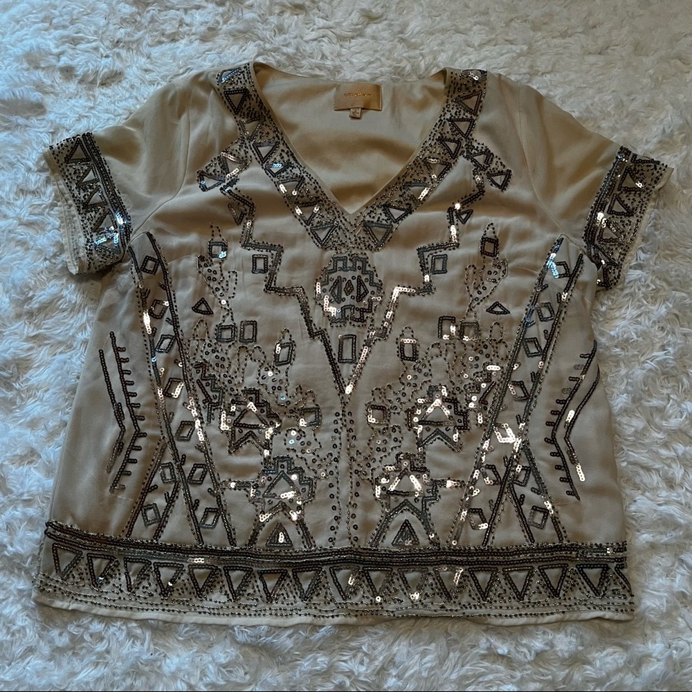 Sequined Cream Blouse XL